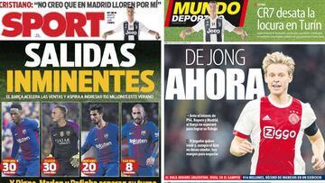 Portadas de &#039;Sport&#039; y &#039;Mundo Deportivo&#039; del martes 17 de julio de 2018.