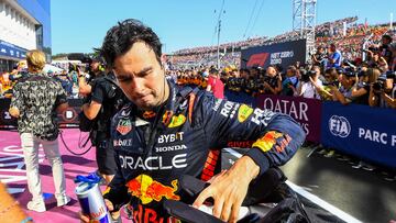 Third placed Red Bull Racing's Mexican driver Sergio Perez is pictured after the Formula One Hungarian Grand Prix at the Hungaroring race track in Mogyorod near Budapest on July 23, 2023. (Photo by Ferenc ISZA / AFP)