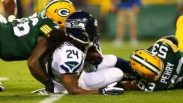 Marshawn Lynch RB Seattle Seahawks, no pudo realizar un gran partido ante Green Bay.