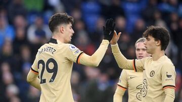 LEICESTER, ENGLAND - MARCH 11: Kai Havertz of Chelsea celebrates after scoring the team's second goal during the Premier League match between Leicester City and Chelsea FC at The King Power Stadium on March 11, 2023 in Leicester, England. (Photo by Michael Regan/Getty Images)