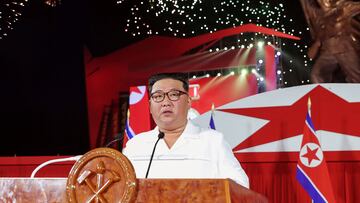 North Korea's leader Kim Jong Un speaks during a ceremony to mark the 69th anniversary of the Korean War armistice, in Pyongyang, North Korea, in this photo released July 27, 2022 by North Korea's Korean Central News Agency (KCNA).  KCNA via REUTERS    ATTENTION EDITORS - THIS IMAGE WAS PROVIDED BY A THIRD PARTY. REUTERS IS UNABLE TO INDEPENDENTLY VERIFY THIS IMAGE. NO THIRD PARTY SALES. SOUTH KOREA OUT. NO COMMERCIAL OR EDITORIAL SALES IN SOUTH KOREA.