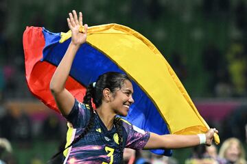 Melbourne (Australia), 08/08/2023.- Daniela Arias of Colombia celebrates following their win in the FIFA Women's World Cup 2023 Round of 16 soccer match between Colombia and Jamaica at Melbourne'Äôs Rectangular Stadium in Melbourne, Australia, 08 August 2023. (Mundial de Fútbol) EFE/EPA/JAMES ROSS EDITORIAL USE ONLY AUSTRALIA AND NEW ZEALAND OUT
