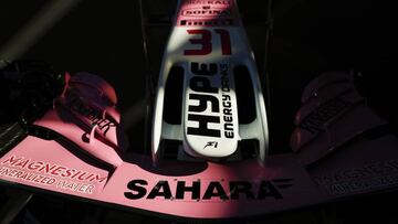 MLB. Melbourne (Australia), 25/03/2018.- A detail shot of the winglets on the front wing assembly of Mexican driver Sergio Perez of Sahara Force India F1 Team ahead of the 2018 Formula One Grand Prix of Australia at Albert Park circuit in Melbourne, Australia, 25 March 2018. (Fórmula Uno) EFE/EPA/DAVE ACREE AUSTRALIA AND NEW ZEALAND OUT