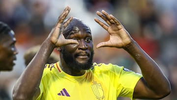 Belgium's forward #10 Romelu Lukaku reacts during the FIFA World Cup 2026 Group J European qualification football match between Belgium and Wales at the King Baudouin Stadium in Brussels, on June 9, 2025. (Photo by BRUNO FAHY / BELGA / AFP) / Belgium OUT