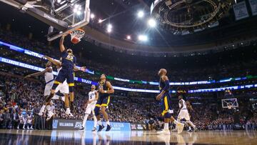 Mar 23, 2018; Boston, MA, USA; West Virginia Mountaineers forward Esa Ahmad (23) score against the Villanova Wildcats during the first half in the semifinals of the East regional of the 2018 NCAA Tournament at the TD Garden. Mandatory Credit: Winslow Townson-USA TODAY Sports