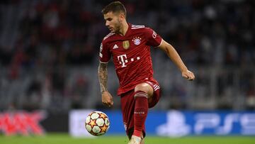 (FILES) In this file photo taken on September 29, 2021 Bayern Munich&#039;s French defender Lucas Hernandez plays the ball during the UEFA Champions League Group E football match between FC Bayern Munich and FC Dynamo Kyiv in Munich, southern Germany. - A