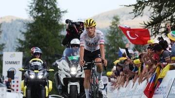 Cycling - Tour de France - Stage 20 - Nice to Col de la Couillole - Col de la Couillole, France - July 20, 2024 UAE Team Emirates' Joao Almeida reacts after stage 20 REUTERS/Manon Cruz