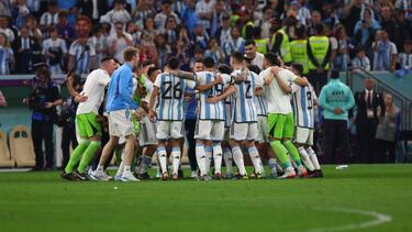 LUSAIL CITY, QATAR - DECEMBER 13: Players of Argentina celebrate during the FIFA World Cup Qatar 2022 semi final match between Argentina and Croatia at Lusail Stadium on December 13, 2022 in Lusail City, Qatar. (Photo by Amin Mohammad Jamali/Getty Images)