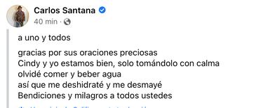 Desvanecimiento de Carlos Santana en Michigan fue por cuadro de deshidratación