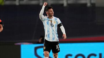 Buenos Aires (Argentina), 09/09/2021.- Argentina's Lionel Messi celebrates scoring a goal during the South American qualifiers for the Qatar 2022 World Cup between Argentina and Bolivia, at the Monumental Stadium in Buenos Aires, Argentina, 09 Septem