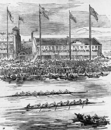 24 de Marzo de 1877, las dos embarcaciones entran a la vez en meta, hecho que sólo pasó en esta ocasión.