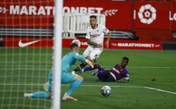 Lucaz Ocampos, Nelson Semedo y Marc-Andr¨¦ Ter Stegen.