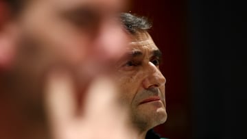 Soccer Football - Spanish Super Cup - Semi Final - Athletic Bilbao Press Conference - King Abdullah Sports City, Jeddah, Saudi Arabia - January 7, 2025 Athletic Bilbao coach Ernesto Valverde during the press conference REUTERS/Pedro Nunes