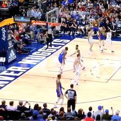 El show de Curry: triplazo de 9 metros y bailecito celebrando