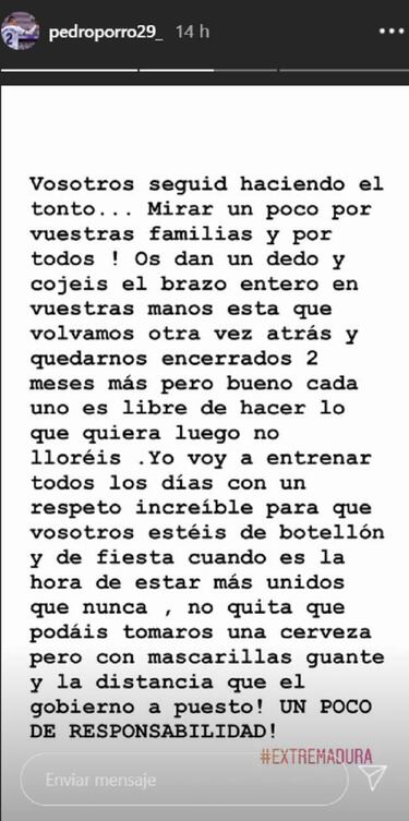 Pedro Porro muestra su enfado con quienes se relajan ante el coronavirus
