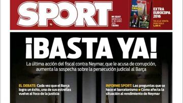 Portada del Diario Sport del d¨ªa 8 de junio de 2016.