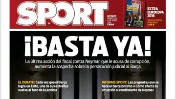 Portada del Diario Sport del día 8 de junio de 2016.