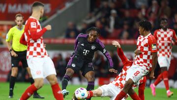 Soccer Football - Bundesliga - 1. FSV Mainz 05 v Bayern Munich - MEWA Arena, Mainz, Germany - October 21, 2023 Bayern Munich's Mathys Tel in action REUTERS/Kai Pfaffenbach DFL REGULATIONS PROHIBIT ANY USE OF PHOTOGRAPHS AS IMAGE SEQUENCES AND/OR QUASI-VIDEO.