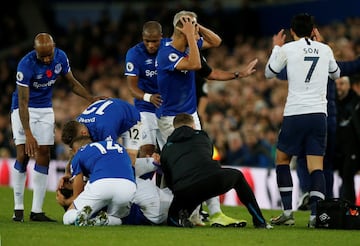 The Everton player severely fractured his ankle after a challenge with Tottenham’s Heung-Min Son, who was left devestated by the incident.