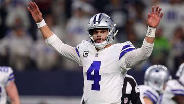 ARLINGTON, TEXAS - JANUARY 05: Dak Prescott #4 of the Dallas Cowboys gestures in the fourth quarter in a game against the Seattle Seahawks during the Wild Card Round at AT&amp;T Stadium on January 05, 2019 in Arlington, Texas.   Tom Pennington/Getty Images/AFP
 == FOR NEWSPAPERS, INTERNET, TELCOS &amp; TELEVISION USE ONLY ==