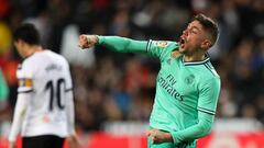 VALENCIA, SPAIN - DECEMBER 15: Fede Valverde of Real Madrid celebrates his team&#039;s equaliser goal scored by teammate Karim Benzema (not in frame) during the Liga match between Valencia CF and Real Madrid CF at Estadio Mestalla on December 15, 2019 in 