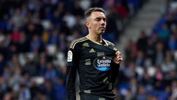 BARCELONA, SPAIN - MARCH 18: Iago Aspas of RC Celta celebrates after scoring his team's second goal from the penalty spot during the LaLiga Santander match between RCD Espanyol and RC Celta at RCDE Stadium on March 18, 2023 in Barcelona, Spain. (Photo by Alex Caparros/Getty Images)