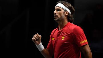 Feliciano López celebra un punto durante su partido ante Andrey Rublev en la eliminatoria entre España y Rusia en la finales de la Copa Davis.