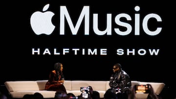 Super Bowl LVIII halftime performer Usher is interviewed by Apple Music’s Nadeska Alexis ahead of the the NFL’s championship game in Las Vegas, Nevada,