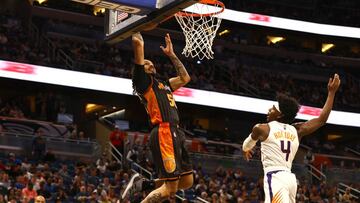 Mar 8, 2022; Orlando, Florida, USA; Orlando Magic guard Cole Anthony (50) dunks against the Phoenix Suns during the second quarter at Amway Center. Mandatory Credit: Kim Klement-USA TODAY Sports