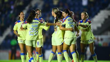 Katty Martinez celebrates her goal 2-3 of America during the 16th round match between America and Pachuca as part of the Torneo Clausura 2024 Liga MX Femenil at Ciudad de los Deportes Stadium, on April 29, 2024 in Mexico City, Mexico.