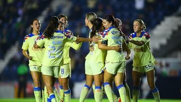      Katty Martinez celebrates her goal 2-3 of America during the 16th round match between America and Pachuca as part of the Torneo Clausura 2024 Liga MX Femenil at Ciudad de los Deportes Stadium, on April 29, 2024 in Mexico City, Mexico.