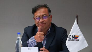 Colombia's President-elect Gustavo Petro gestures as he and Colombia's Vice President-elect Francia Marquez (not pictured) attend an event to receive their credentials as elected president and vice president from Colombia's National Electoral Council, in Bogota, Colombia June 23, 2022. REUTERS/Luisa Gonzalez