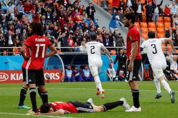 Uruguay's Jose Gimenez scores. Min. 89