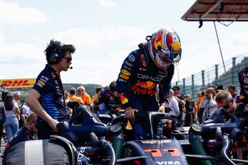 Red Bull Racing's Mexican driver Sergio Perez gets ready before the Formula One Belgian Grand Prix at the Spa-Francorchamps Circuit in Spa on July 28, 2024. (Photo by SIMON WOHLFAHRT / AFP)