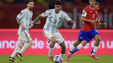 Rodrigo de Paul en el Argentina-Chile clasificatorio para del Mundial 2022 del 3 de junio.