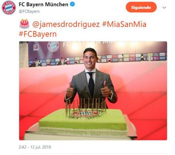 Hace un año James Rodríguez fichó por el Bayern el mismo día de su cumpleaños. El equipo bávaro recuerda ese gran día