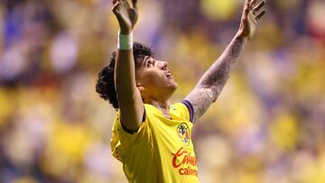 Soccer Football - Liga MX - Final - First Leg - America v Monterrey - Estadio Cuauhtemoc, Puebla, Mexico - December 12, 2024 America's Kevin Alvarez celebrates scoring their first goal REUTERS/Raquel Cunha