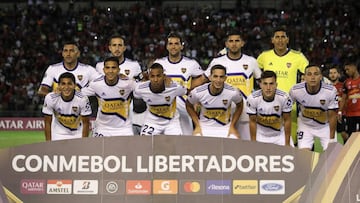 AME663. CARACAS (VENEZUELA), 03/03/2020.- Jugadores de Boca Juniors posan este martes en un partido del grupo H de la Copa Libertadores entre Caracas FC y Boca Juniors, en el estadio Ol&iacute;mpico en Caracas (Venezuela). EFE/Rayner Pe&ntilde;a