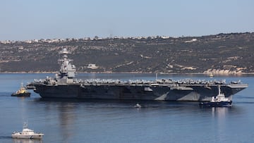 USS Gerald R. Ford aircraft carrier leaves Souda Bay on the island of Crete, Greece, February 26, 2026. REUTERS/Makis Kartsonakis TPX IMAGES OF THE DAY