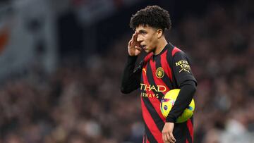 LONDON, ENGLAND - FEBRUARY 05: Rico Lewis of Manchester City during the Premier League match between Tottenham Hotspur and Manchester City at Tottenham Hotspur Stadium on February 5, 2023 in London, United Kingdom. (Photo by Robbie Jay Barratt - AMA/Getty Images)