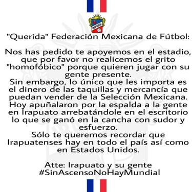 Afición de Irapuato amenaza a la FMF con grito homofóbico