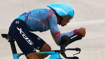 Harold Tejada, el mejor colombiano en la contrarreloj individual del UAE Tour 2025.