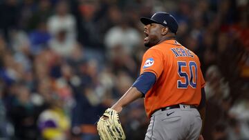 SEATTLE, WASHINGTON - SEPTEMBER 27: Hector Neris #50 of the Houston Astros reacts after striking out Julio Rodriguez #44 of the Seattle Mariners during the sixth inning at T-Mobile Park on September 27, 2023 in Seattle, Washington.   Steph Chambers/Getty Images/AFP (Photo by Steph Chambers / GETTY IMAGES NORTH AMERICA / Getty Images via AFP)