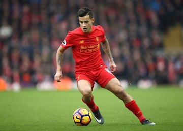 Philippe Coutinho of Liverpool in action at Anfield.