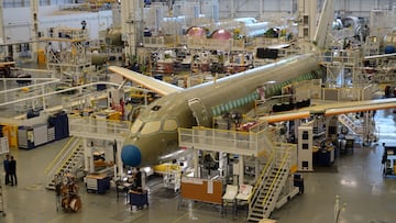FILE PHOTO: An Airbus A220 passenger jet, formerly known as the Bombardier CSeries, stands in the final assembly line where the European company plans a $30 million investment to keep up with forecast demand, in Mirabel near Montreal, Quebec, Canada January 14, 2019. Airbus acquired the former Bombardier jet in 2018. REUTERS/Tim Hepher/File Photo