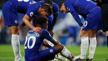 Callum Hudson-Odoi, tras lesionarse en el Chelsea.