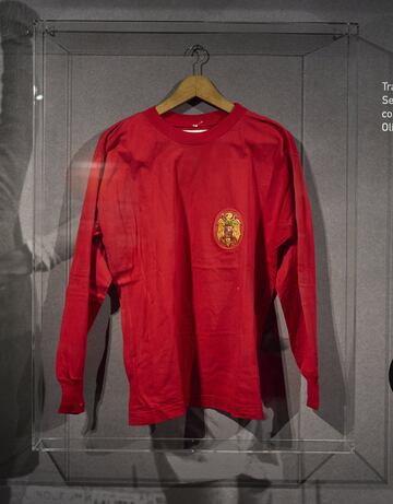 Camiseta lucida por Iñaki Sáez en su primer partido con la Selección Española, jugado el 3 de abril de 1968 en Wembley contra Inglaterra, en la fase de clasificación de la Eurocopa.


Museo de la SelecciÃ³n EspaÃ±ola. Real FederaciÃ³n EspaÃ±ola de FÃºtbol.
