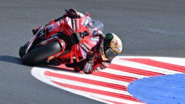 Ducati Lenovo Team's Italian rider Francesco Bagnaia rides during the qualifying session of the Emilia-Romagna MotoGP Grand Prix at the Misano World Circuit Marco-Simoncelli in Misano Adriatico, on September 21, 2024. (Photo by Andreas SOLARO / AFP)