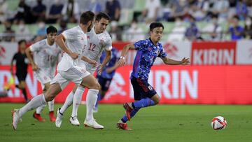 KOBE, JAPAN - JULY 17: Takefusa Kubo of Japan controls the ball during the U-24 international friendly match between Japan and Spain at the Noevir Stadium Kobe on July 17, 2021 in kobe, Hyogo, Japan. (Photo by Koki Nagahama/Getty Images)