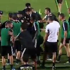 Cristiano Ronaldo jumps into a security guard